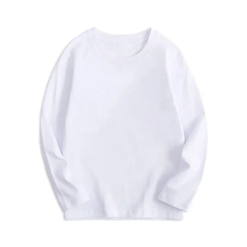 Color: Blue, Kid Size: 4 - 7 Colors Spring Long Sleeve Tees Children's T-shirt Cotton Solid Colour Base Coat Leisure Wear Boys Girls Tops Kids Clothes