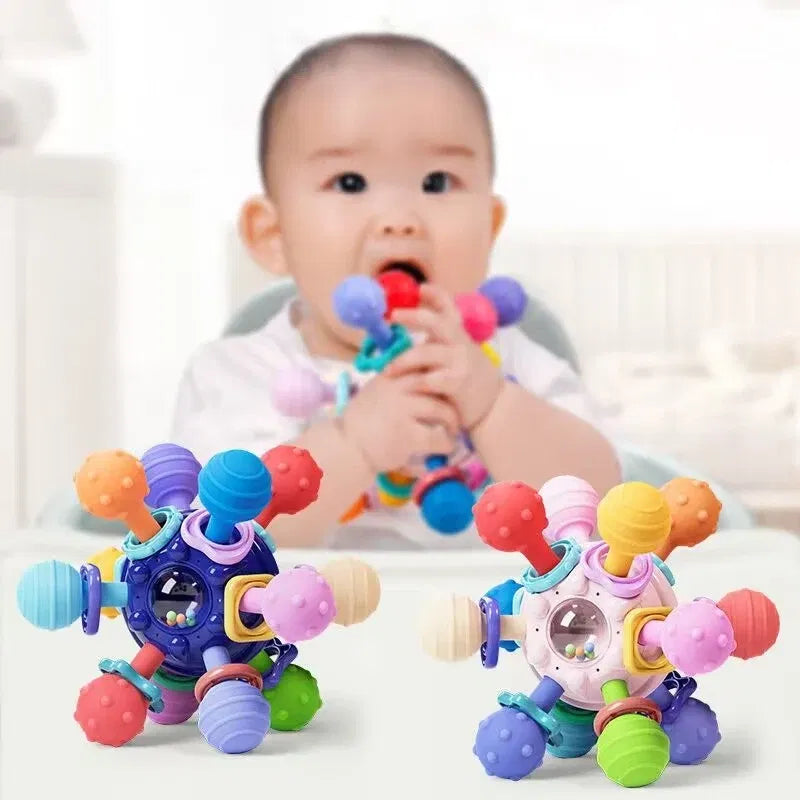 Color: plum - Montessori Baby Toys 0 12 Months Rotating Rattle Silicone Teething Toys Ball Grasping Activity Development Baby Sensory Toy