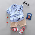 Color: Blue, Kid Size: 24M - 0-3 Year Old Baby Summer Feather Print Shirt Short Sleeve Suit