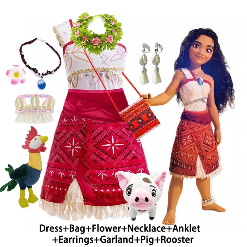Color: Blue, Kid Size: 17 - Disney Movie Moana 2 Girl Dress Cosplay Party Costume Ocean Adventure Princess Fancy Clothes Children Vaiana Outfit Dress