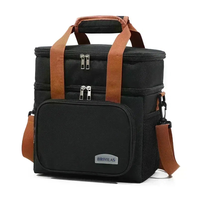 Color: black - BAGNEER Thermal Lunch Bag Camping Picnic Food Cooler Bags Insulated Case Waterproof Office School Lunchbag Shoulder Cooling Box