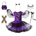 Kid Size: 14, Color: Khaki - Halloween Children Purple Vampire Costume Girls Dress Kids Clothes Baby Bat Spider Party Cosplay Headband +Wing Outfit