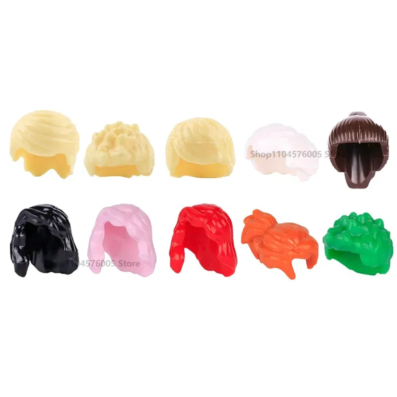 Color: Dark Red - MOC Brown Hair Building Blocks City Figures Body Creative Accessory Blond Gold White Parts DIY Hats Mini Bricks Assemble Toy S04