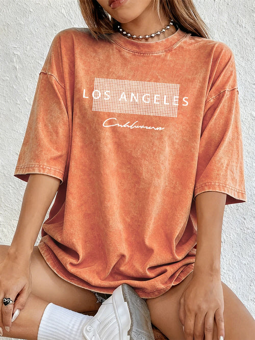 Los Angeles California Usa Prints Washed T-Shirts Womens Cotton