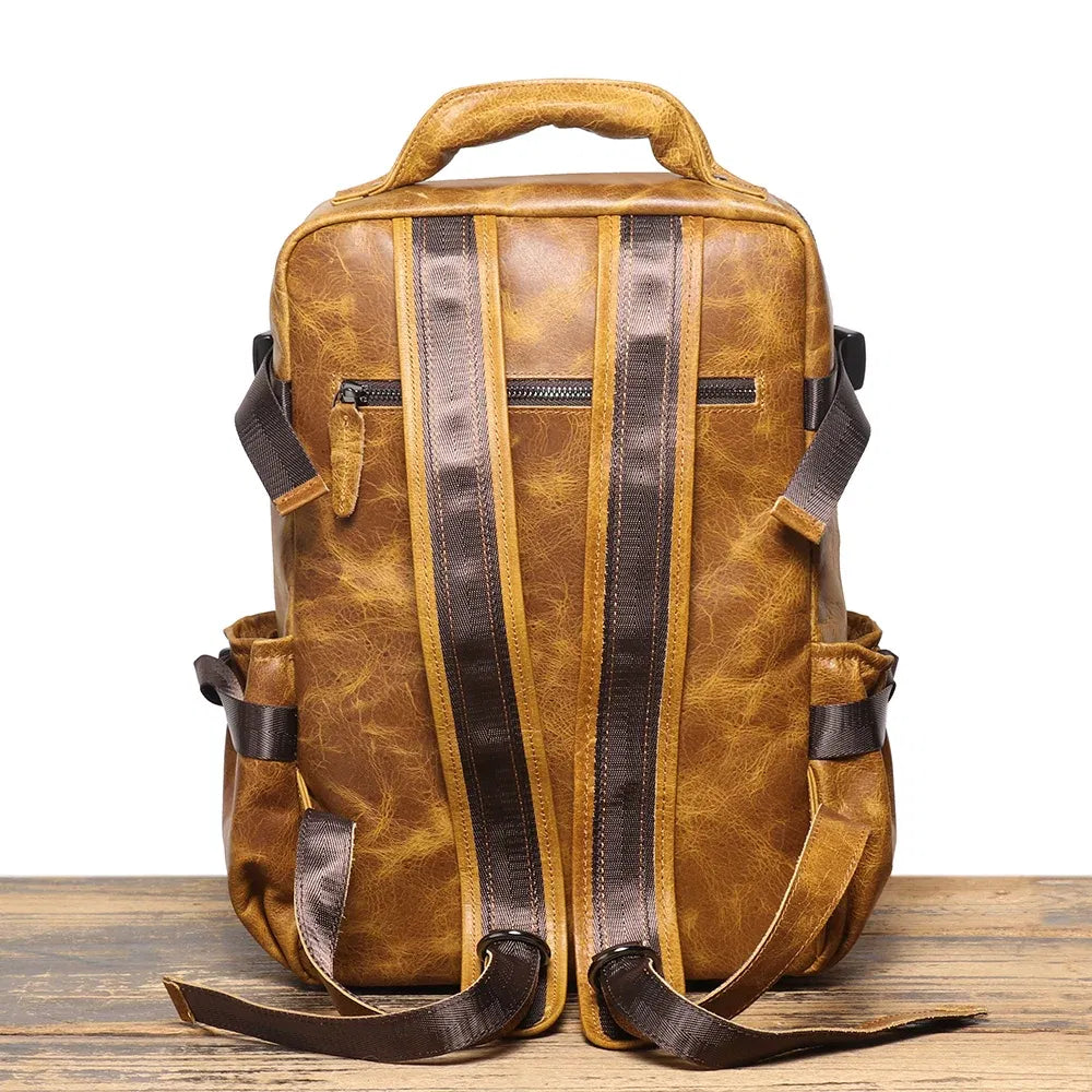 Color: Brown - LUOKIR New Men's Genuine Leather Travel Backpack Women's Cowhide School Bag Large Capacity Backpack Original Double Shoulder Bag