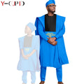Color: MULTI, Size: Mother 6XL - African Clothes for Men Top Pants Robes Hat Sets Match Kid Boy Sets Dashiki Father and Son Bazin Riche Family Outfits Y20F001
