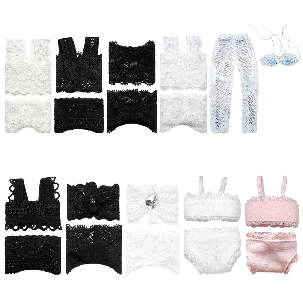 Color: Red Wine - 1Set Soft Lace Underwear Bra Briefs For 30CM Doll 1/6 Knickers For Blythe 1/6 BJD Dolls Top Underpant For Dollhouse Kids Toy