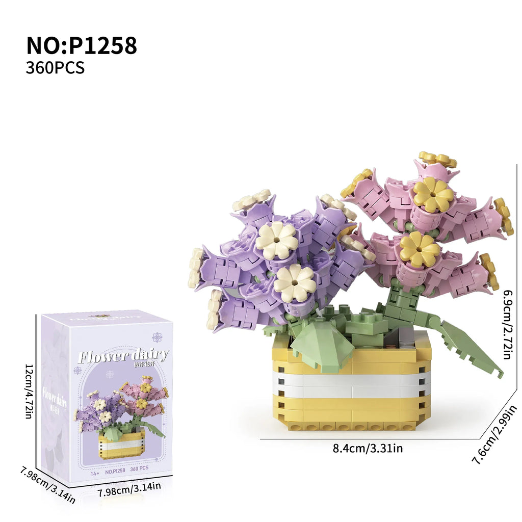 Color: Black - Flowers Plants Bonsai Building Blocks Succulent Potted Assembly Bricks Model Desktop Decoration Girl Toys Kids Holiday Gifts