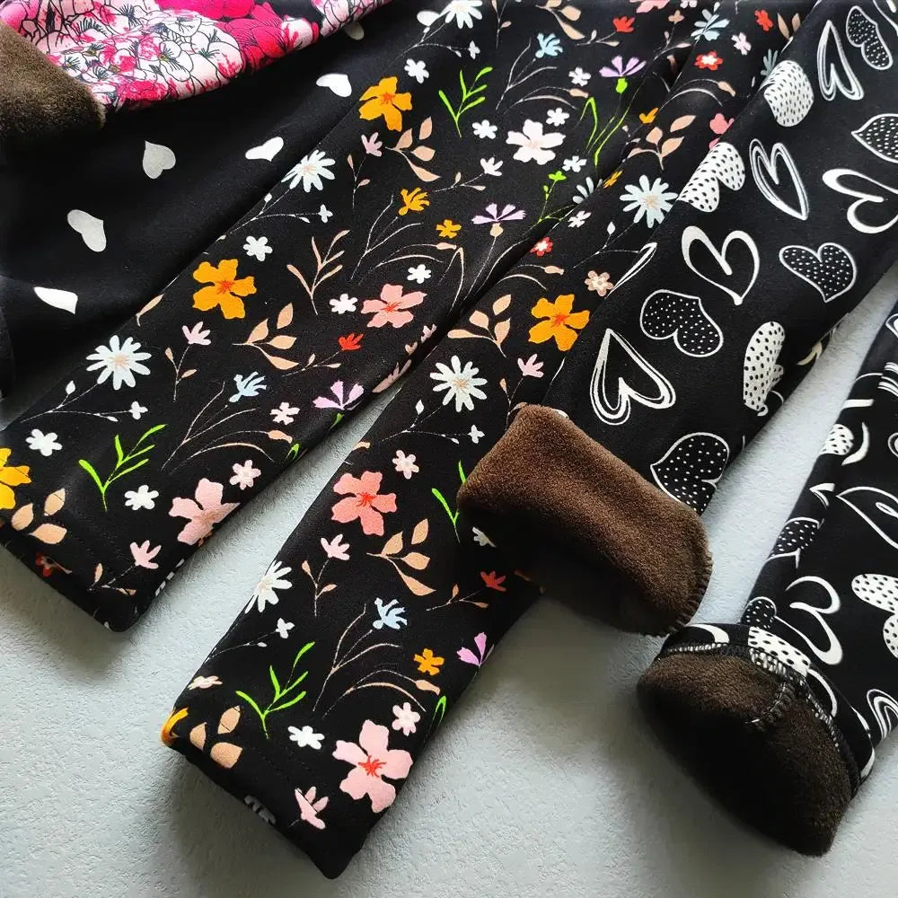 Color: Rose Red, Kid Size: 4T - Autumn Winter Print Flowers Thick Warm Kids Toddler Baby Girls Leggings Children's Pants