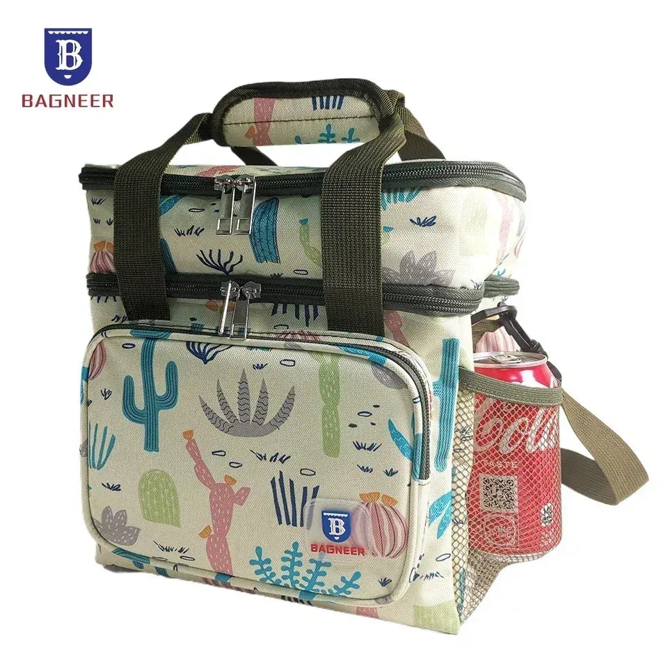 Color: black - BAGNEER Thermal Lunch Bag Camping Picnic Food Cooler Bags Insulated Case Waterproof Office School Lunchbag Shoulder Cooling Box