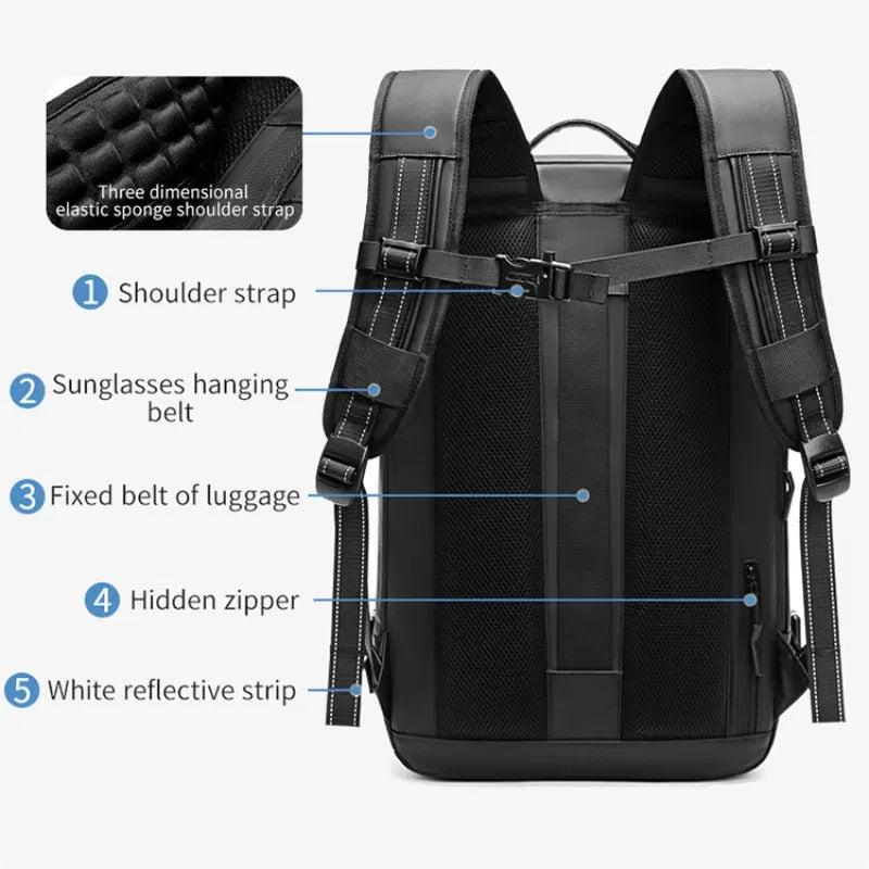 Color: Blue - Airback Vacuum Compression Backpack with Vacuum Pump 60L Expandable Travel Backpack for Men Women Airline Approved Business Bag