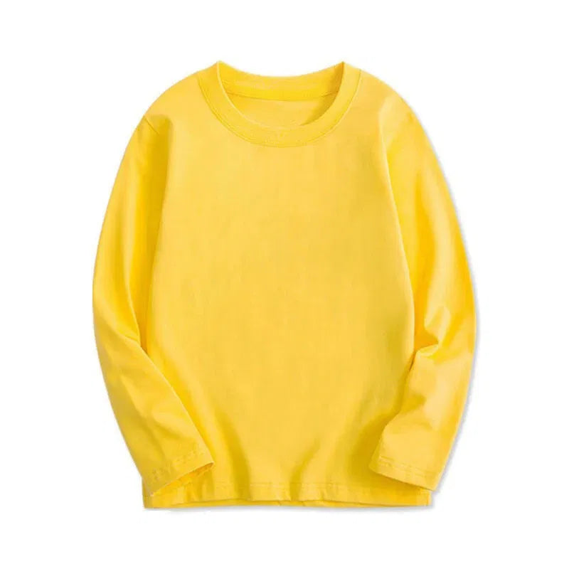 Color: Blue, Kid Size: 4 - 7 Colors Spring Long Sleeve Tees Children's T-shirt Cotton Solid Colour Base Coat Leisure Wear Boys Girls Tops Kids Clothes