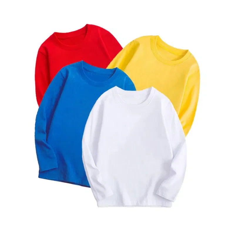 Color: Blue, Kid Size: 4 - 7 Colors Spring Long Sleeve Tees Children's T-shirt Cotton Solid Colour Base Coat Leisure Wear Boys Girls Tops Kids Clothes