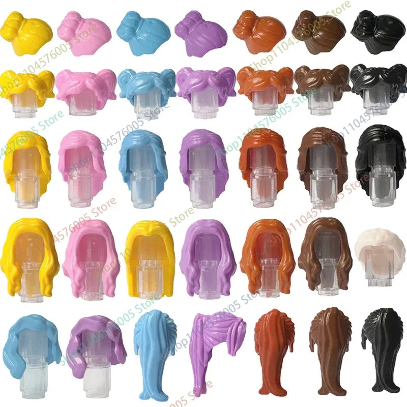 Color: Dark Red - MOC Brown Hair Building Blocks City Figures Body Creative Accessory Blond Gold White Parts DIY Hats Mini Bricks Assemble Toy S04
