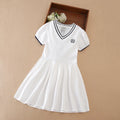 Color: WHITE, Kid US Size: 11T - Girls' White Summer Dress V-Neck Polo Pleated Dress for School 5-12 Years Girls Clothing