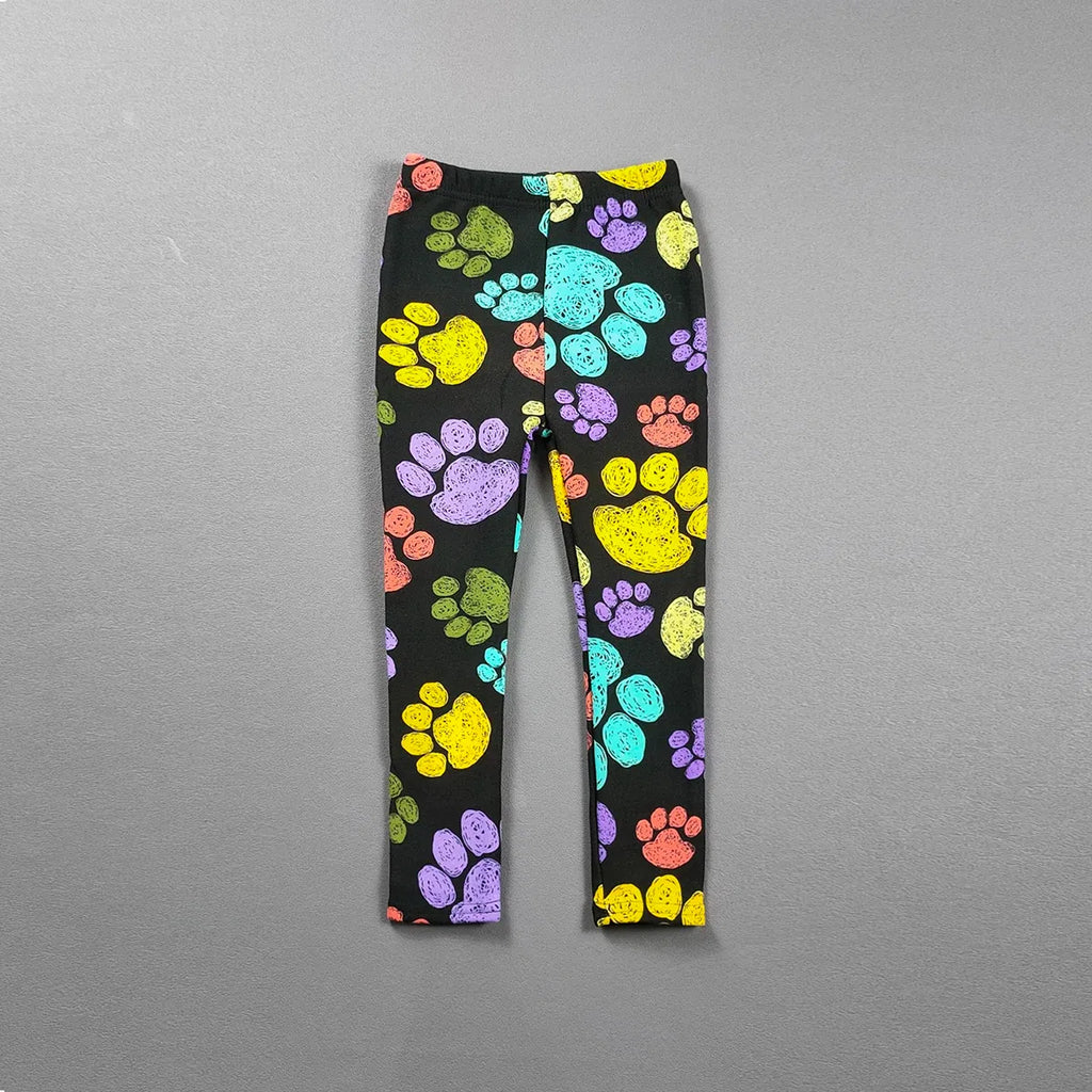 Color: Khaki, Kid Size: 5 - 2-11Y Girls' Pants Autumn and Winter Slim Fit Warm Bottom Pants Thickened Velvet Printed Children's Pants Baby Casual Pants