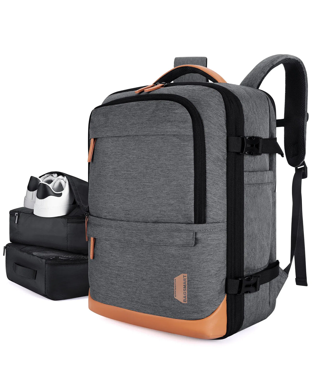 Color: GRAY, Size: 12 inches, Ships From: CHINA - BAGSMART 4PCS Travel Backpack Cabin Carry On Backpack with Packing Cubes 40L Expandable Waterproof Backpacks for Women