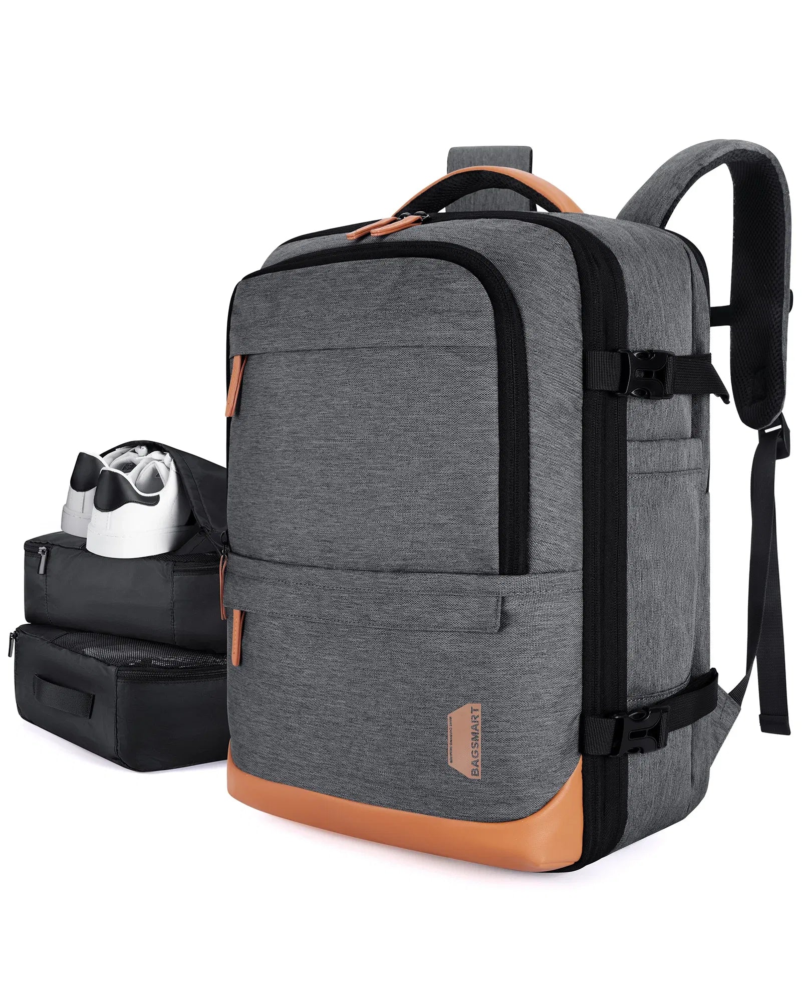Color: GRAY, Size: 12 inches, Ships From: CHINA - BAGSMART 4PCS Travel Backpack Cabin Carry On Backpack with Packing Cubes 40L Expandable Waterproof Backpacks for Women