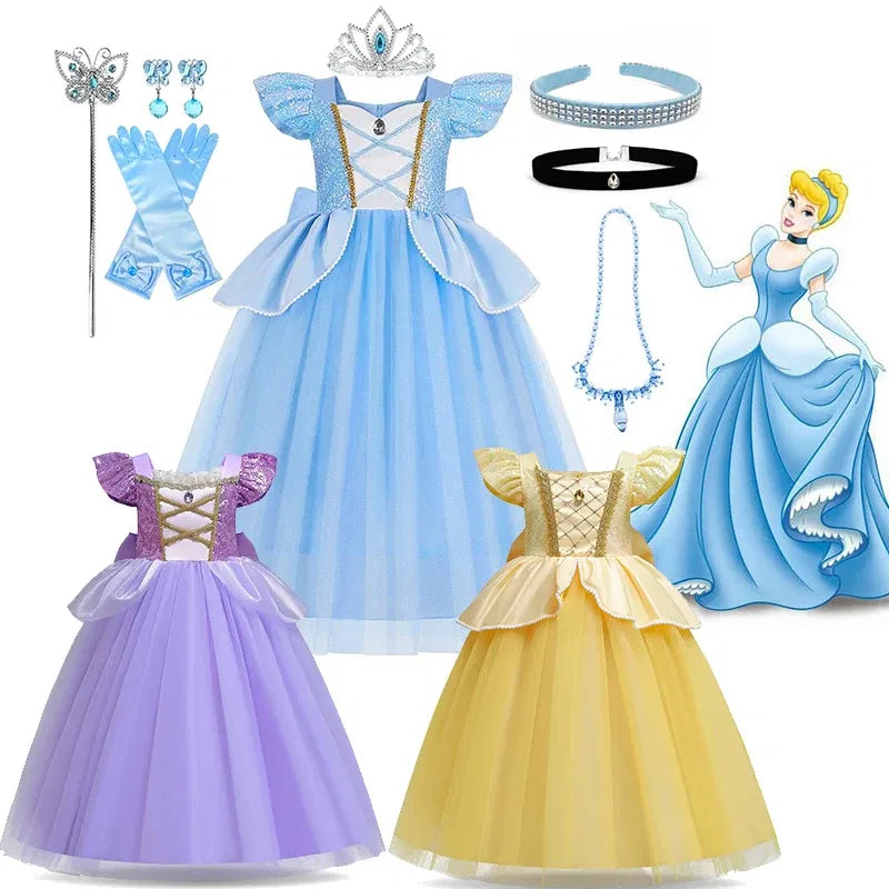 Kid Size: 9, Color: Orange - Disney Deluxe Elegant Cinderella Princess Ball Gown Fancy Birthday Cinderella Party Dress Vestidos Costume Play Carnival Apparel
