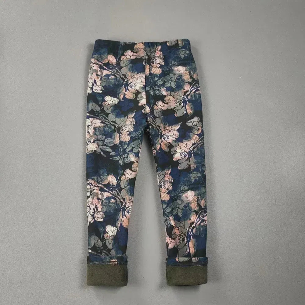 Color: Brown, Kid Size: 5 - 2-11Y Girls' Pants Autumn and Winter Slim Fit Warm Bottom Pants Thickened Velvet Printed Children's Pants Baby Casual Pants