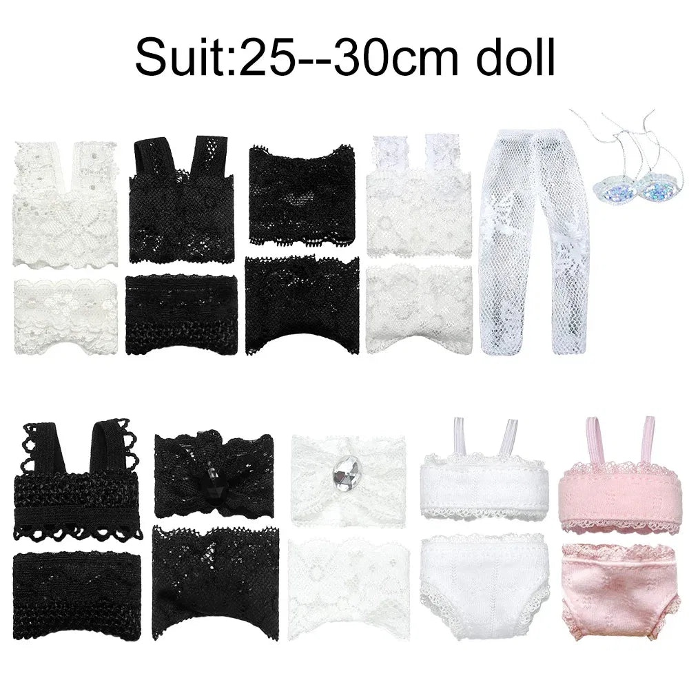 Color: Red Wine - 1Set Soft Lace Underwear Bra Briefs For 30CM Doll 1/6 Knickers For Blythe 1/6 BJD Dolls Top Underpant For Dollhouse Kids Toy
