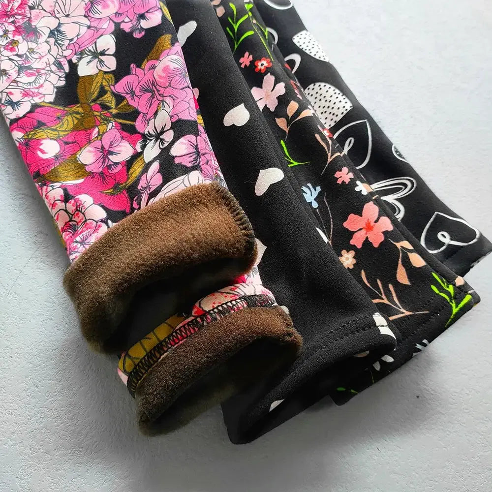 Color: Rose Red, Kid Size: 4T - Autumn Winter Print Flowers Thick Warm Kids Toddler Baby Girls Leggings Children's Pants
