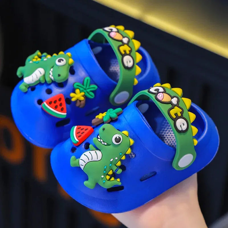 Color: Yellow, Shoe Size: 1 - Summer Childrens Slippers Hole Kids Sandals Soft Anti-Skid Cartoon Dinosaur DIY Design Indoor Anti-Slip Boys Girls Beach Shoes