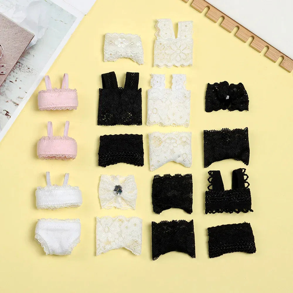 Color: Red Wine - 1Set Soft Lace Underwear Bra Briefs For 30CM Doll 1/6 Knickers For Blythe 1/6 BJD Dolls Top Underpant For Dollhouse Kids Toy