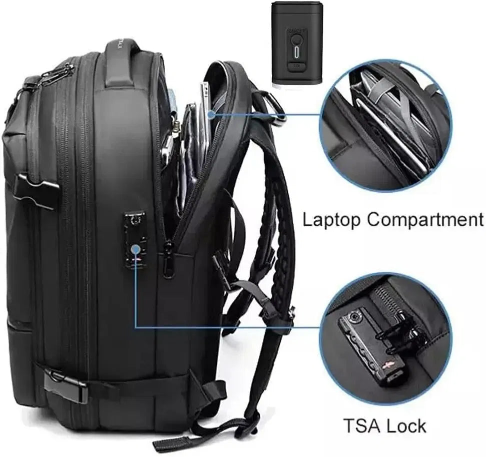 Color: Blue - Airback Vacuum Compression Backpack with Vacuum Pump 60L Expandable Travel Backpack for Men Women Airline Approved Business Bag