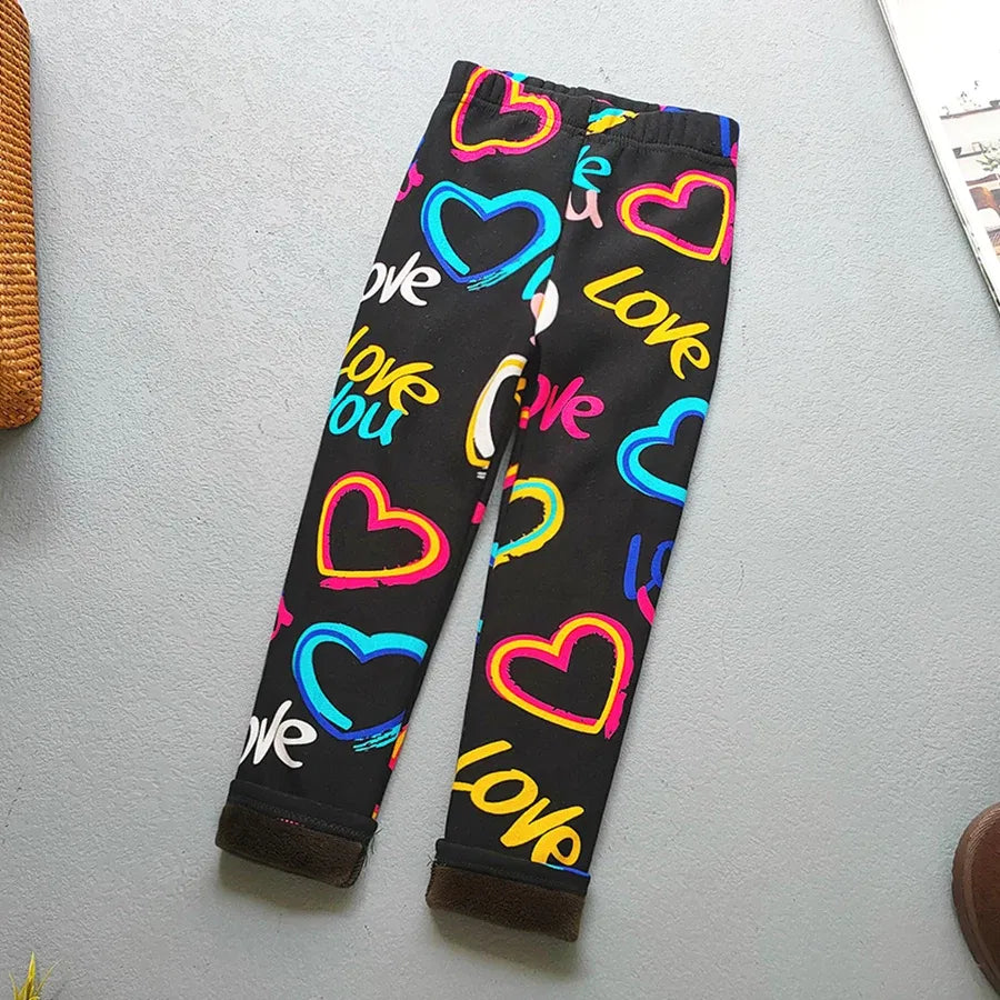 Color: Rose Red, Kid Size: 4T - Autumn Winter Print Flowers Thick Warm Kids Toddler Baby Girls Leggings Children's Pants