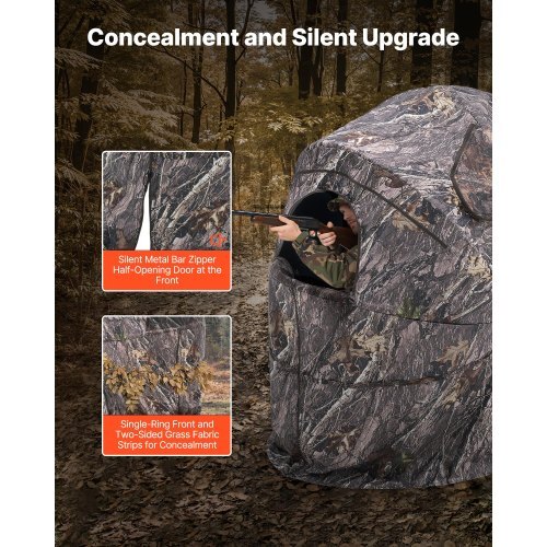Hunting Blind, Single Person Ground Blinds with Carrying Bag, Portable Camouflage Tent, Reinforced Durable Concealed Shelter with Silent Zipper Door and Window, for Turkey and Deer