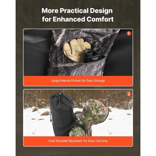 Hunting Blind, Single Person Ground Blinds with Carrying Bag, Portable Camouflage Tent, Reinforced Durable Concealed Shelter with Silent Zipper Door and Window, for Turkey and Deer
