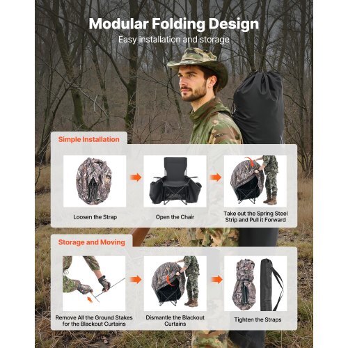 Hunting Blind, Single Person Ground Blinds with Carrying Bag, Portable Camouflage Tent, Reinforced Durable Concealed Shelter with Silent Zipper Door and Window, for Turkey and Deer