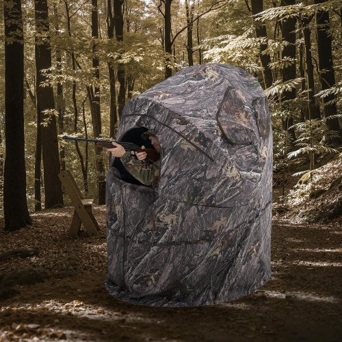 Hunting Blind, Single Person Ground Blinds with Carrying Bag, Portable Camouflage Tent, Reinforced Durable Concealed Shelter with Silent Zipper Door and Window, for Turkey and Deer