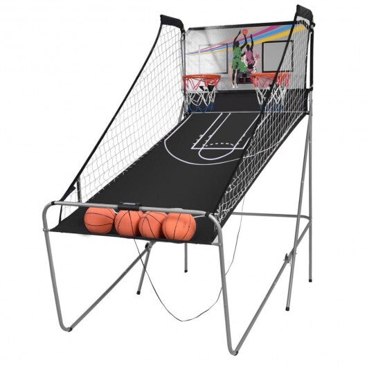 Foldable Double Electronic Basketball Game with 4 Balls Indoor-Gray - Color: Gray