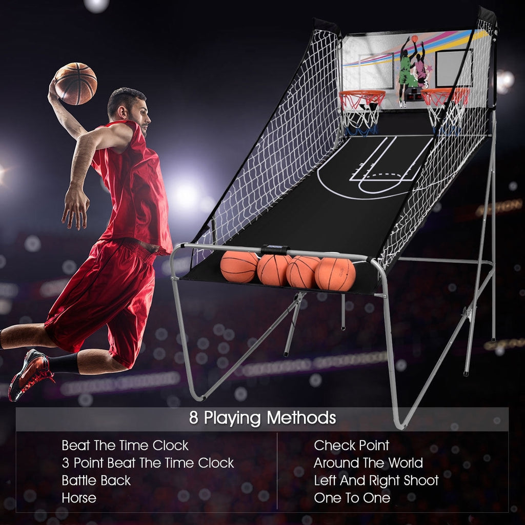 Foldable Double Electronic Basketball Game with 4 Balls Indoor-Gray - Color: Gray