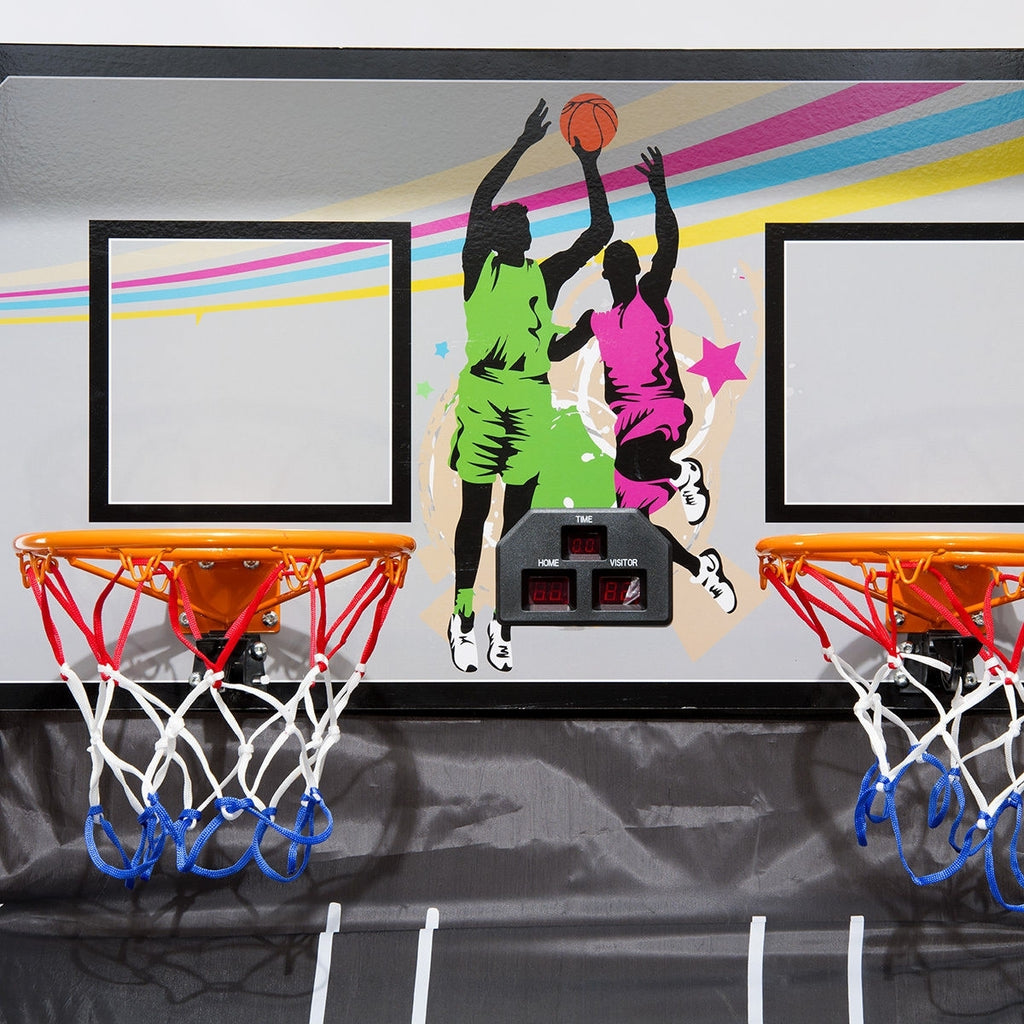 Foldable Double Electronic Basketball Game with 4 Balls Indoor-Gray - Color: Gray