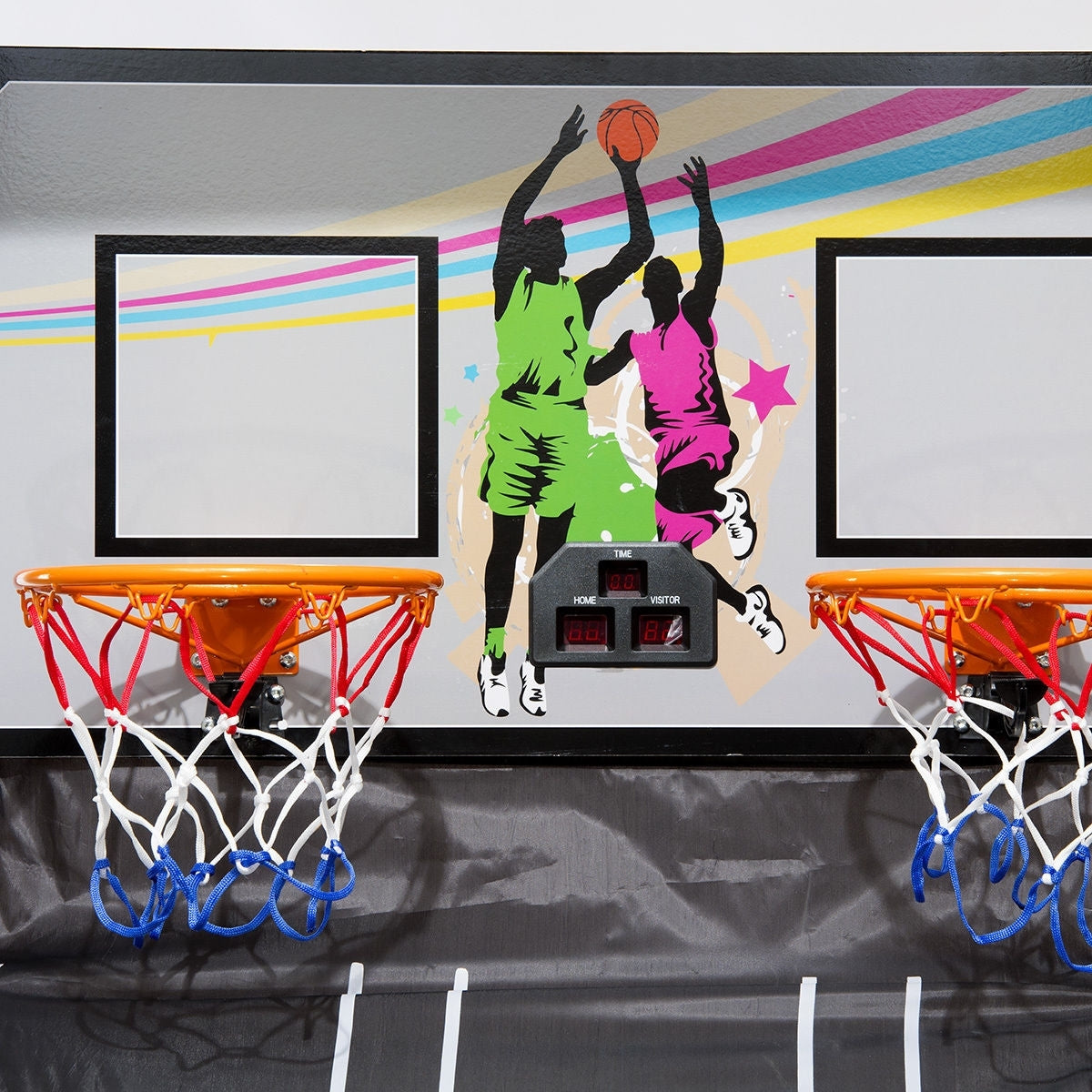 Foldable Double Electronic Basketball Game with 4 Balls Indoor-Gray - Color: Gray
