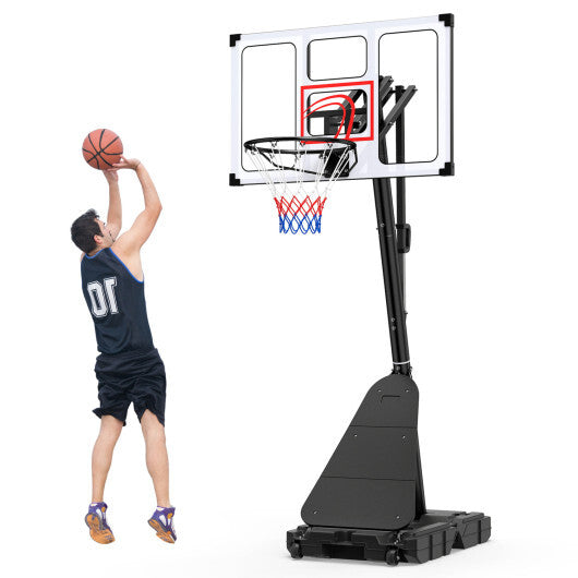 4.9-10 Feet Portable Basketball Hoop 10 Levels Adjustable with Fillable Base and Ball Storage