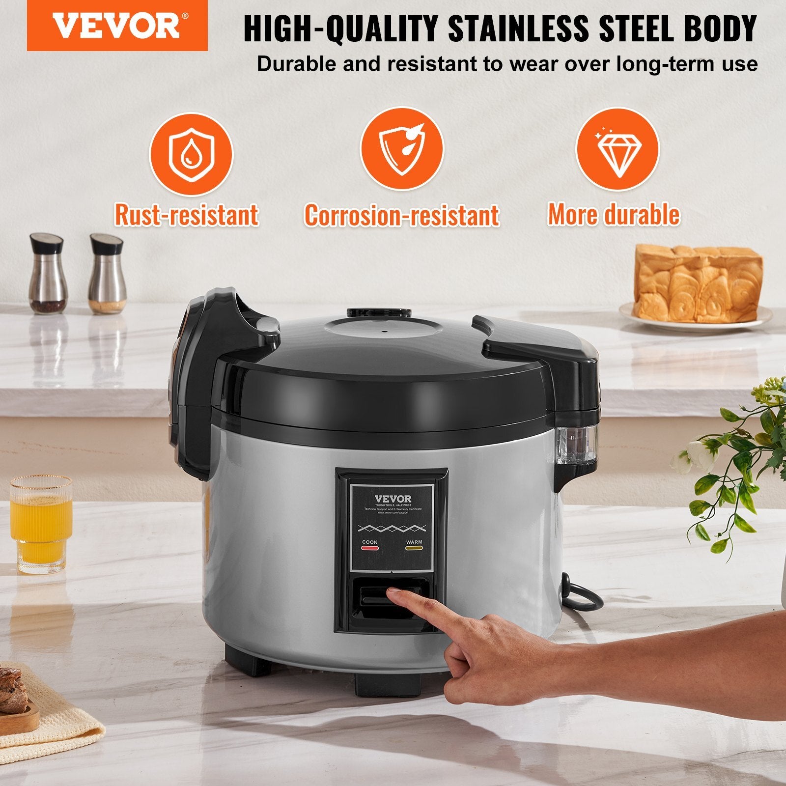 Commercial Rice Cooker, 45-Cup Rice Cooker, 9.51 Qt / 9 Liter Large Rice Cooker and Warmer with Nonstick Inner Pot, Fast Cooking and 12-Hour Keep Warm, with Rice Cup and Paddle, for Restaurant