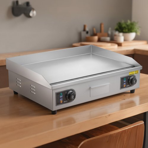 Commercial Electric Griddle, 25.79 x 15.75 inch, 2800W, 122-570?F Adjustable Temp Control, Stainless Steel Body, Full Flat, with 2 Spatulas, 2 Brushes, and 4 Foot Pads, for Steak, Pancake (NO PLUG)