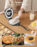 Tortilla Press, 10 Inch Cast Iron Tortilla and Roti Maker, Heavy Duty Tortilladora Press, Pataconera Makers with Handle and 100 Pcs Parchment Paper, Dough Taco Press for Flour Tortilla, Tawa