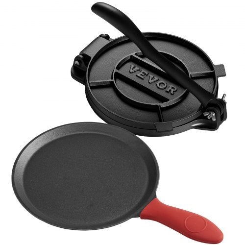 Tortilla Press, 10 Inch Cast Iron Tortilla and Roti Maker, Heavy Duty Tortilladora Press, Pataconera Makers with Handle and 100 Pcs Parchment Paper, Dough Taco Press for Flour Tortilla, Tawa