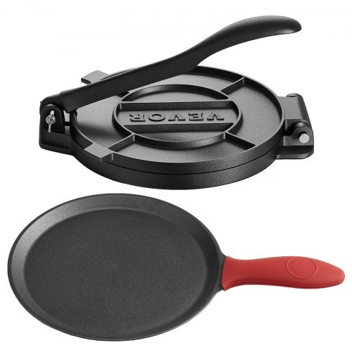Tortilla Press, 10 Inch Cast Iron Tortilla and Roti Maker, Heavy Duty Tortilladora Press, Pataconera Makers with Handle and 100 Pcs Parchment Paper, Dough Taco Press for Flour Tortilla, Tawa