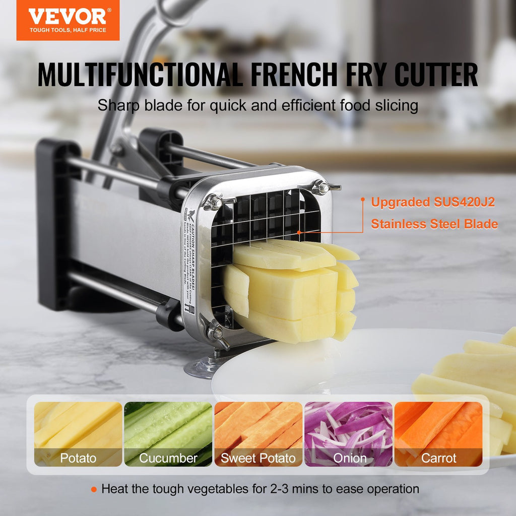 French Fry Cutter, Potato Slicer with 1/2-Inch and 3/8-Inch Stainless Steel Blades, Manual Potato Cutter Chopper with Suction Cups, Great for Potato, French Fries, Cucumber, Vegetables, Carrot
