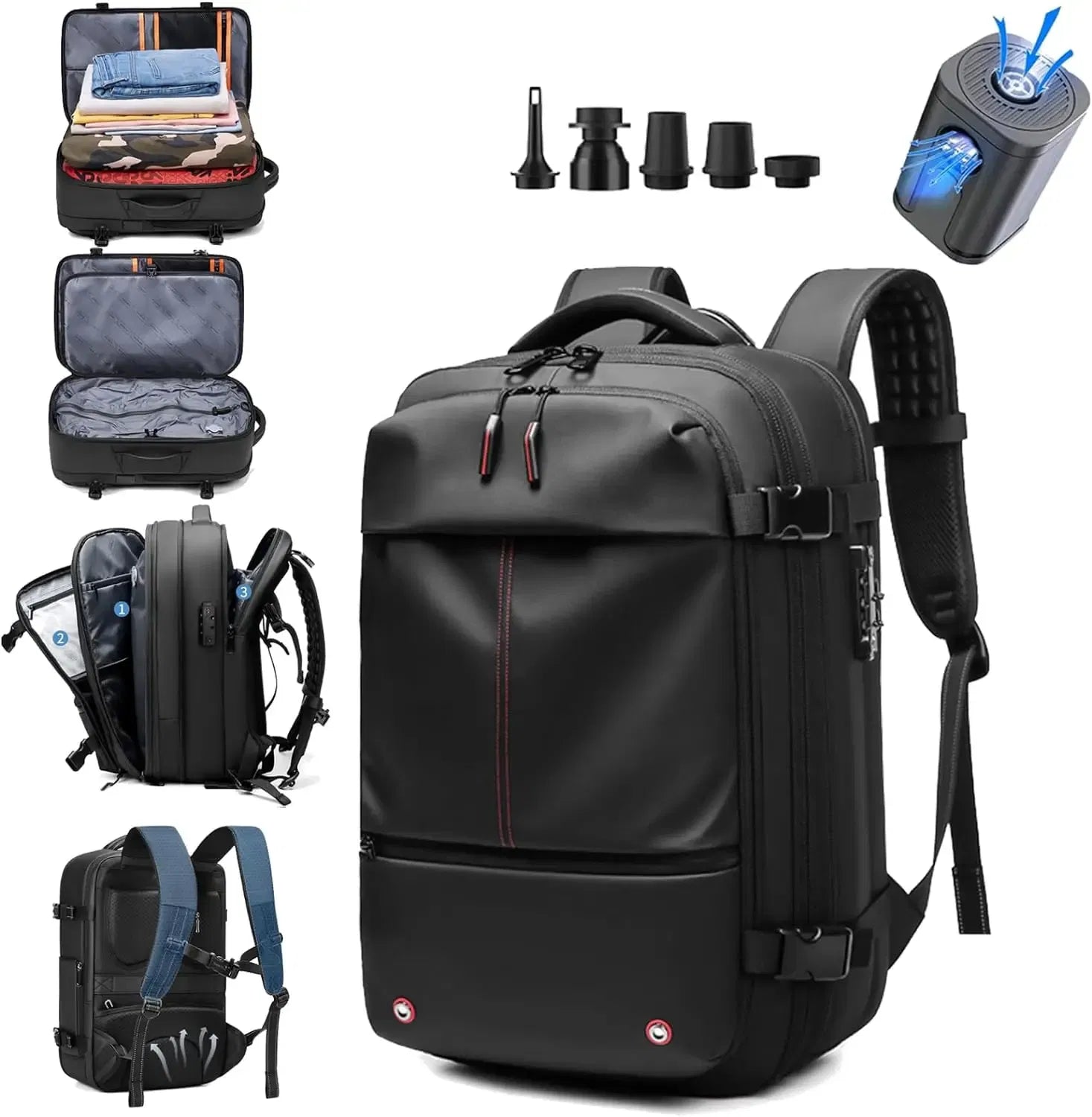Color: Blue - Airback Vacuum Compression Backpack with Vacuum Pump 60L Expandable Travel Backpack for Men Women Airline Approved Business Bag