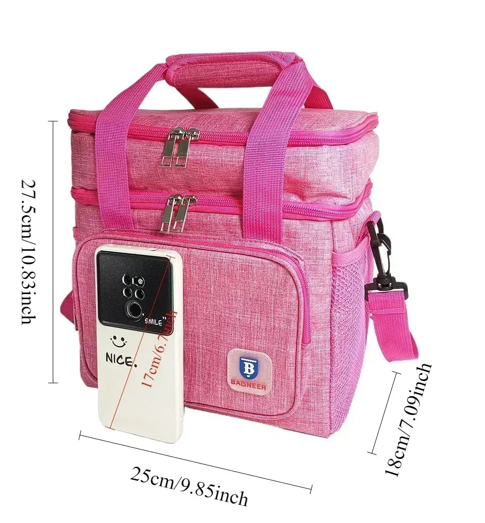 Color: black - BAGNEER Thermal Lunch Bag Camping Picnic Food Cooler Bags Insulated Case Waterproof Office School Lunchbag Shoulder Cooling Box