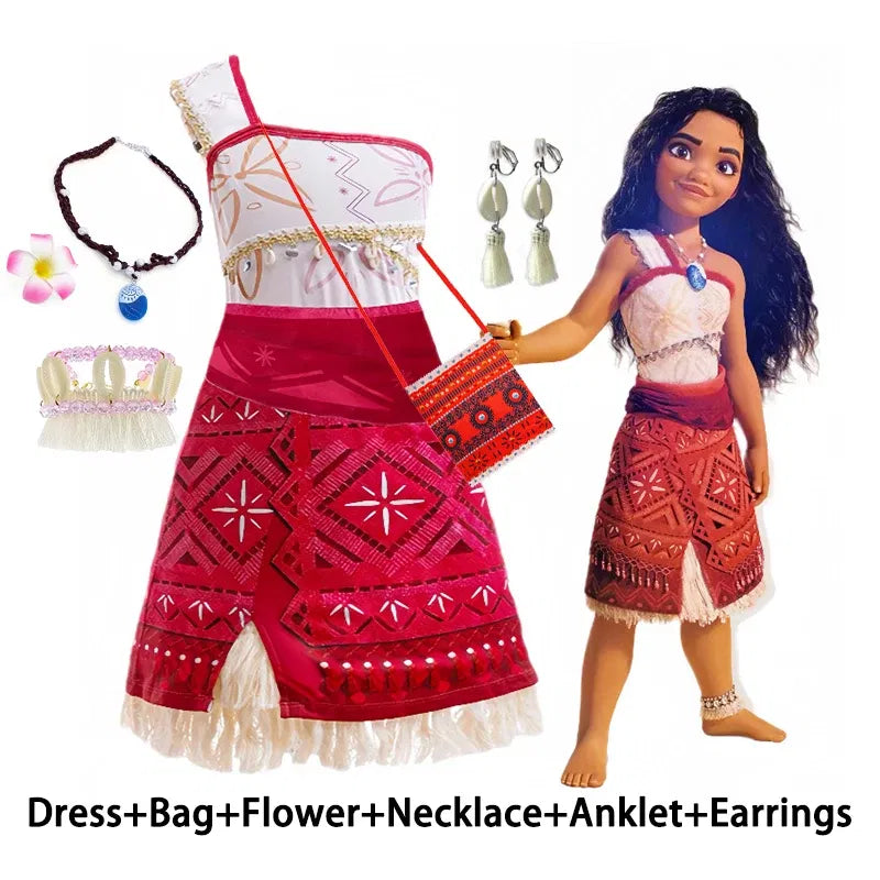 Color: Blue, Kid Size: 17 - Disney Movie Moana 2 Girl Dress Cosplay Party Costume Ocean Adventure Princess Fancy Clothes Children Vaiana Outfit Dress