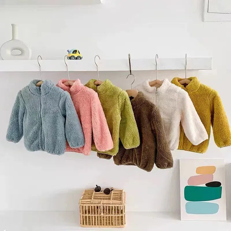 Color: black, Kid Size: 15t - Child Autumn Winter Costume Solid Color Outerwear Casual Loose Long Sleeve Tops Plush Jacket Boys Girls Fashion Simple Coats