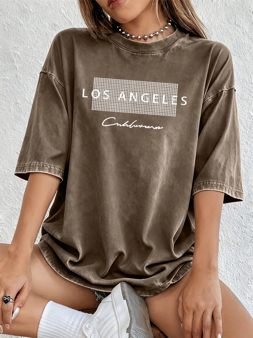 Los Angeles California Usa Prints Washed T-Shirts Womens Cotton